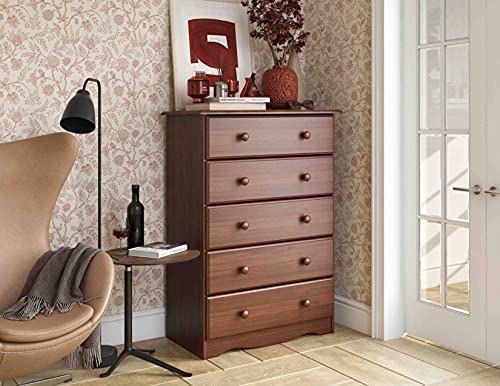 100% Solid Wood 5-Drawer Chest, Mocha. Requires Assembly, view 2