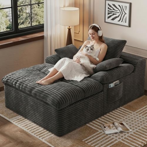 65" Chaise Lounge Chair Indoor with Side Pocket, view 2