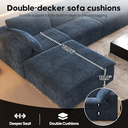 157.5" U Shaped Modern Sofa Modular Sectional Cloud Couch with 2 Ottoman,Deep Seat Upholstered Couches with Corduroy Fabric for Living Room Furniture,Bedroom and Apartment,No Assembly Required,Blue