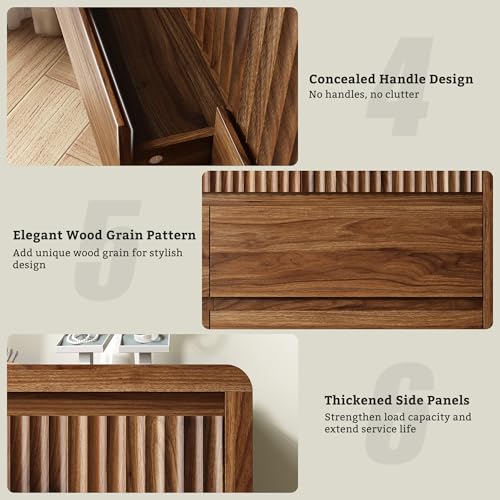 Walnut Fluted 7 Drawer Dresser for Bedroom, Curved Edge, 50" Wide, view 7