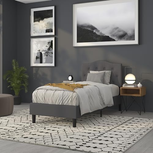 Tufted Upholstered Twin Size Headboard in Dark Gray Fabric
