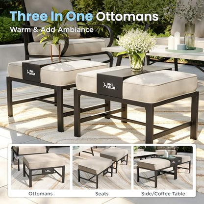 5 Piece Metal Patio Furniture Set with 5.75" Cushion, Modern Outdoor Furniture Set with 3-Seater Deep Seating Sofa, 2 Patio Swivel Chairs & 2 Ottoman, Patio Conversation Sets for Garden Deck