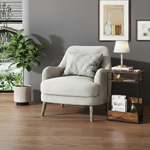 Vintage Narrow Side Table with Storage Shelf, 3 Tier Slim End Table Modern Sofa Table for Narrow and Small Spaces, 24.6 Inch Height Bedside Table Small Nightstand with Magazine Rack/Brown