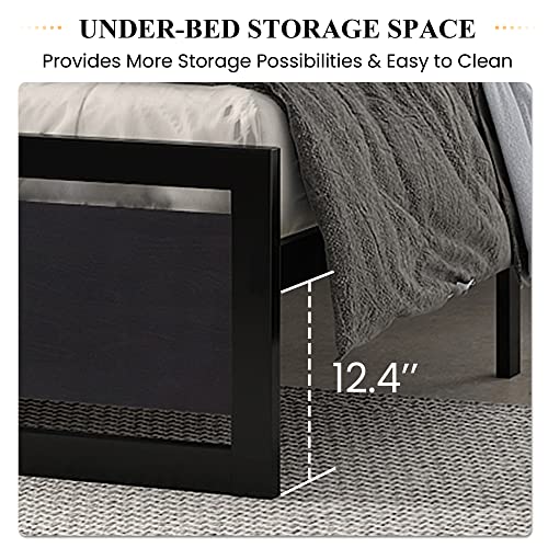 Heavy Duty Full Size Bed Frame with Modern Headboard, Black, view 5