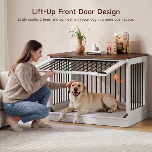 37 Inch Flip-Up Door Dog Crate Furniture for Large Dogs, view 3