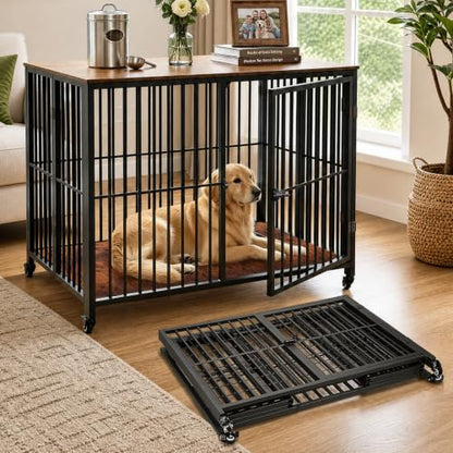 42.3" Large Dog Crate Furniture Foldable, Easy Assembly Dog Kennel Indoor, view 2