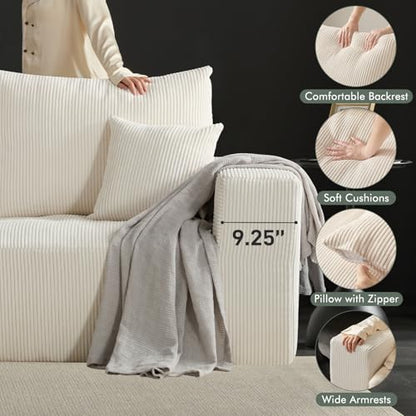 113" Modular Sectional Couch, Cloud Boneless Sofa with Deep Seats, Upholstered Corduroy U-Shaped Sleeper Sofa with Chaise, 3-Seater Couches for Living Room, No Assembly Required, Beige