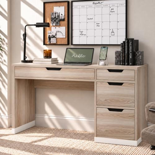 52 Inch Computer Desk with 4 Drawers, Natural Oak, view 2