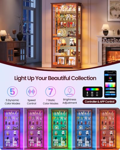 Glass Display Cabinet with RGB Lights & Adjustable Shelves, view 4