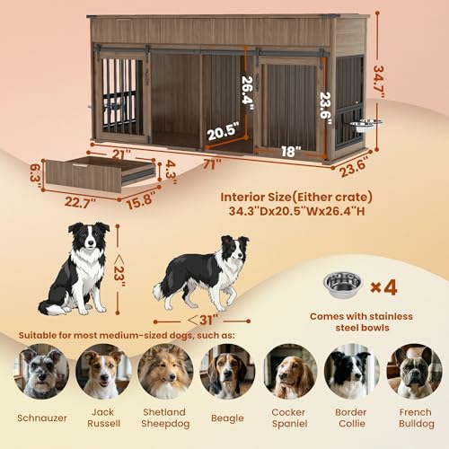 71" Dog Crate Furniture for 2 Dogs, view 3