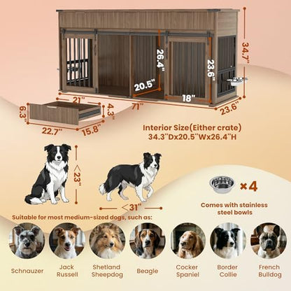 GDFStudio 71'' Extra Large Dog Crate Furniture Double Dog Cage Indoor, view 3