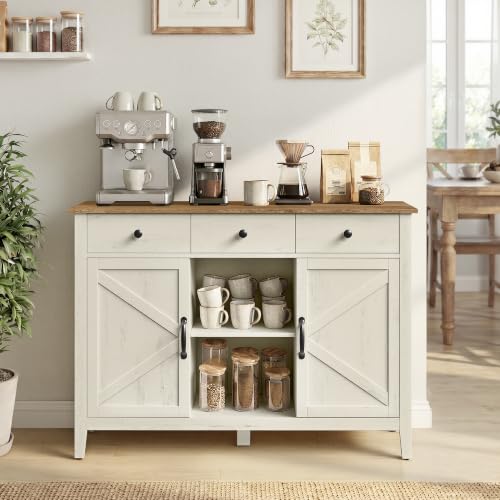 Buffet Cabinet, Coffee Bar with 3 Drawers, Adjustable Shelf, view 2