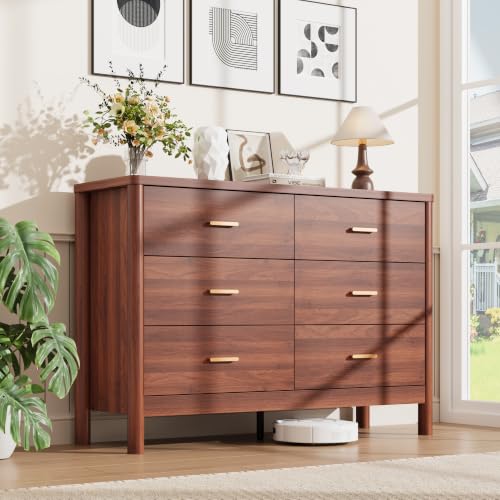 6 Drawer Dresser, Modern Wooden Storage Chest of Drawers, Walnut, view 2