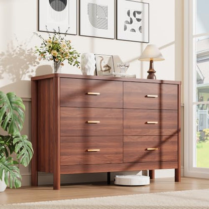 6 Drawer Dresser, Modern Wooden Storage Chest of Drawers, Walnut, view 2