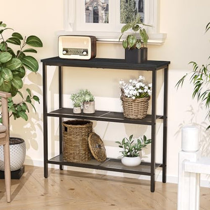 29.5" Narrow Console Table, 3 Tier Entryway Table with Shelves, Thin Sofa Table, Behind Couch Table, Display Side Table, for Hallway, Entrance, Living Room, Black BB73XG01