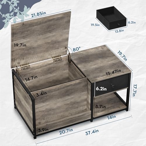 Coffee Table with Storage, Rectangular Coffee Tables for Living Room, Farmhouse Coffee Table with Hidden Storage Compartment and Adjustable Shelves, Grey Wash