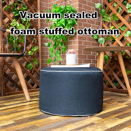 Outdoor Ottoman Outdoor Ottomans for Patio 20x12 Inches Modern Lightweight Foam Stuffed Pouf Outdoor Footstool Footrest Foot Stool Waterproof (Navy Blue)