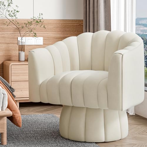 Swivel Accent Chair, 360° Swivel Barrel Chair with Armrest, Velvet Upholstered Single Sofa Reading Chair for Living Room,Bedroom,Waiting Room(Beige)