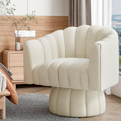 Swivel Accent Chair, 360° Swivel Barrel Chair with Armrest, Velvet Upholstered Single Sofa Reading Chair for Living Room,Bedroom,Waiting Room(Beige)