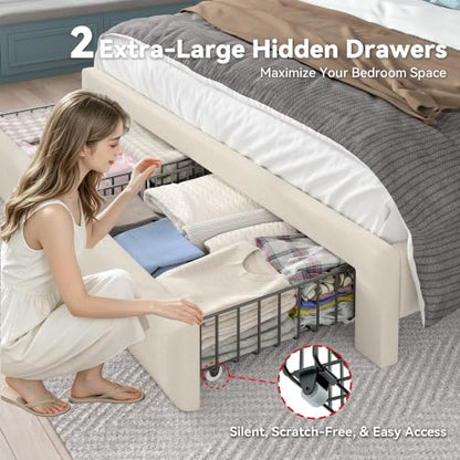 King Bed Frame and Headboard & 4 Storage Drawers, Built-in Charging Station, view 4