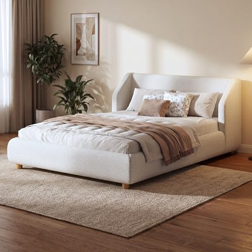 Astry Boucle Upholstered Queen Size Bed Frame with Wingback Headboard, view 5