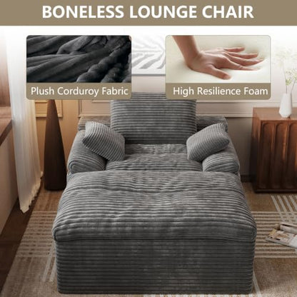 65" Chaise Lounge Chair Indoor with Side Pocket, view 4