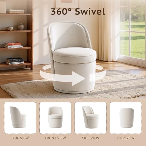 Swivel Accent Chair, 360° Swivel Chair with Hidden Storage, Modern Small Barrel Swivel Armchair for Living Room/Bedroom, Beige