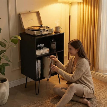 Record Player Stand with Vinyl Storage, Black, view 5