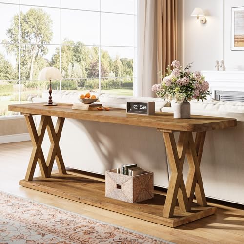 63-Inch Solid Wood TV Stand for 50/55/60/65/70/75-Inch TVs, Farmhouse Entertainment Center with Storage Shelf, Low Media Console Television Stands for Living Room, Bedroom