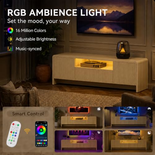 Fluted 70 Inch TV Stand for 75 Inch TV, Modern Media Console, view 8