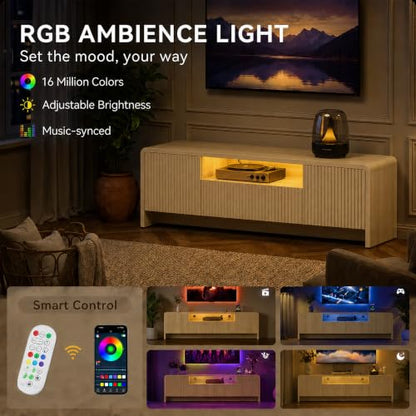 Fluted 70 Inch TV Stand for 75 Inch TV, Modern Media Console, view 8