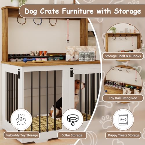 31'' Wooden Dog Crate Furniture with Storage Shelf & 4 Hooks, view 5