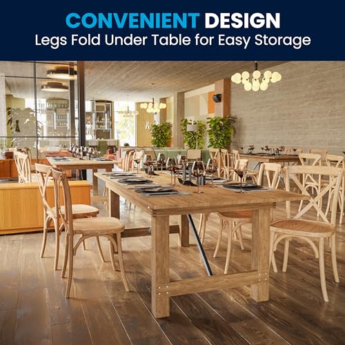 Hercules Series 7' x 40" Rustic Solid Pine Folding Dining Table, Rectangular Antique Farmhouse Dining and Event Extension Table