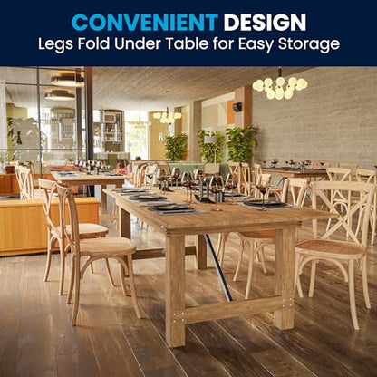 Hercules Series 7' x 40" Rustic Solid Pine Folding Dining Table, Rectangular Antique Farmhouse Dining and Event Extension Table