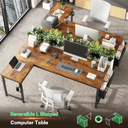 63" L Shaped Desk with 0.95" Thick Desktop for Home Office,Brown, view 3