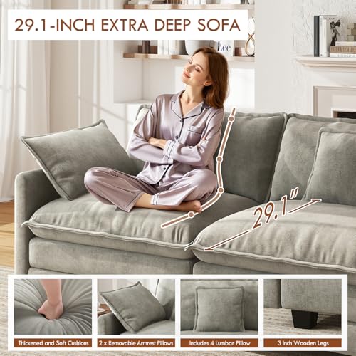 146” Oversized Modular Sectional Sofa, U Shaped Cloud Couch Set for Living Room, 4-Seater Comfy Chenille Couches with 2 Movable Ottomans, DIY Combination （Grey）