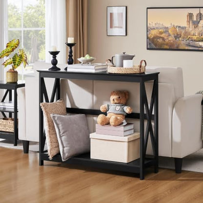 Narrow Black Entryway Console Table, 2-Tier X-Frame Storage Shelf, view 3