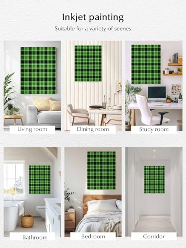 NuYeBiofx Farm Green Dark Checker Plaid Canvas Wall Art Prints,30"x20" Framed Picture Artwork Rustic Buffalo Lattice Printed Canvas Oil Painting for Living Room Bedroom Office,Ready to Hang