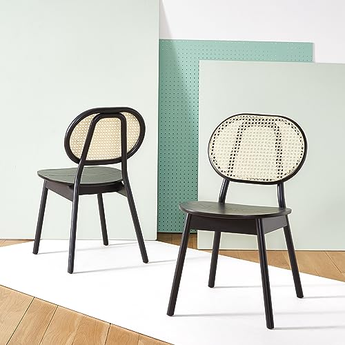 SAFAVIEH Couture Collection Kristianna Tropical Coastal Black/Natural Rattan Round Back Chair Set of 2