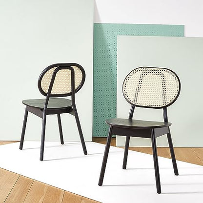 SAFAVIEH Couture Collection Kristianna Tropical Coastal Black/Natural Rattan Round Back Chair Set of 2