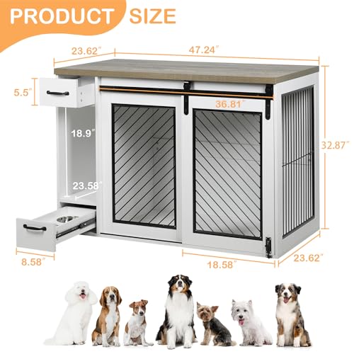 47.2" Heavy Duty Indoor Wood Dog Crate Furniture for Extra Large Dogs White, view 4