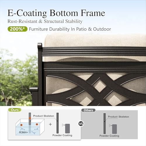 Patio Conversation Set for 5, 3-Seater Sofa, 2 Swivel Chairs and a Coffee Table, Metal Outdoor Furniture with 5.75" Extra Thick Cushion, Beige