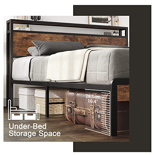King Size Bed Frame, Platform Bed with 2-Tier Storage Headboard, view 7
