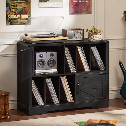 Large Record Player Stand with Vinyl Storage Up to 450 Albums, view 2