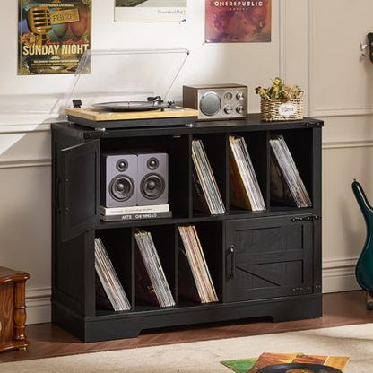 Large Record Player Stand with Vinyl Storage Up to 450 Albums, view 2