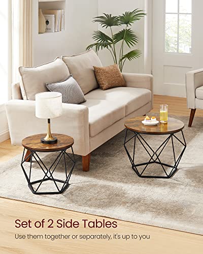 VASAGLE Small Coffee Table Set of 2, Round Coffee Table with Steel Frame, Side End Table for Living Room, Bedroom, Office, Rustic Brown and Ink Black | Living Room