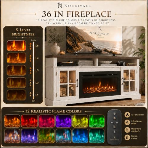 70" Fireplace TV Stand, Modern Entertainment Center for TVs Up to 80”, view 7