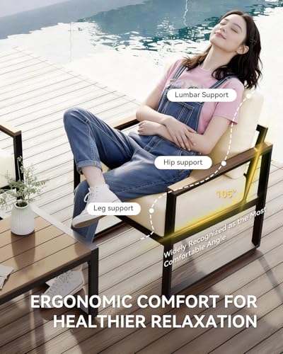 Patio Furniture Set, 4 Piece Outdoor Patio Furniture with Thick Cushions, Modern Metal Outdoor Conversation Sets with Coffee Table for Porch, Balcony, Deck Beige