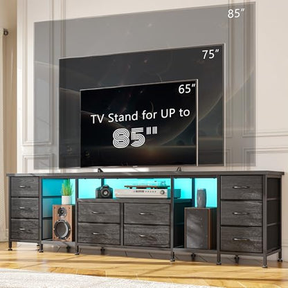 75.5" Long TV Stand for 85/80/75" TVs with LED, Power Outlets & 10 Drawers, view 3