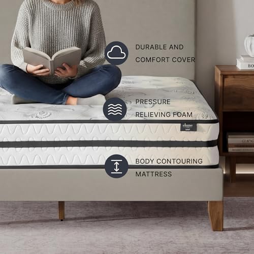 Signature Design by Ashley Queen Size Chime 10 Inch Medium Firm Hybrid Mattress with Cooling Gel Memory Foam for Pressure Relief, Fiberglass-Free, Mattress In A Box